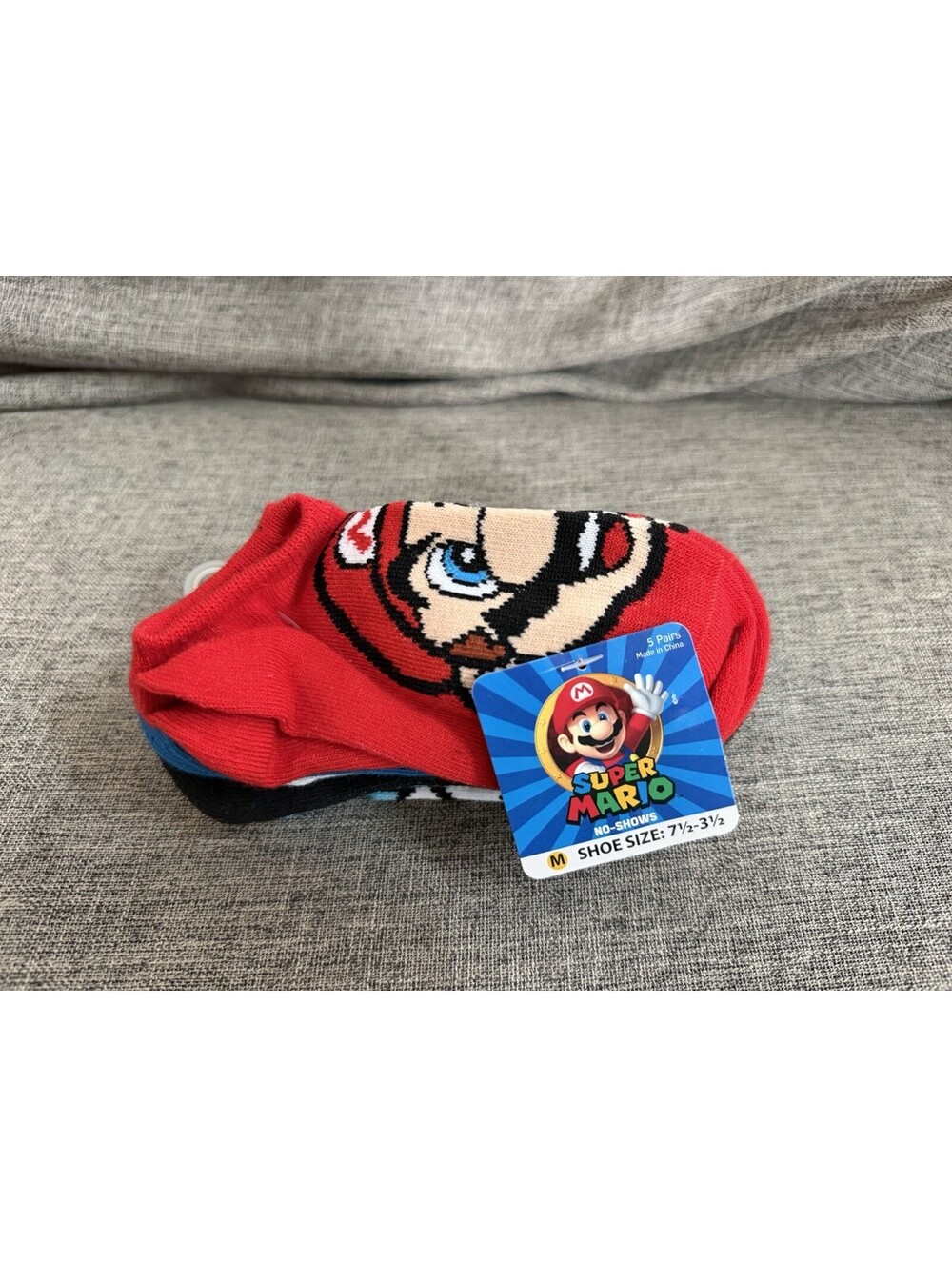 Super Mario No-Show Socks 5 Pair Kids Shoe Size 7.5-3.5 New Nintendo